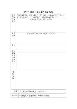 初中年级学科第单元分析模板