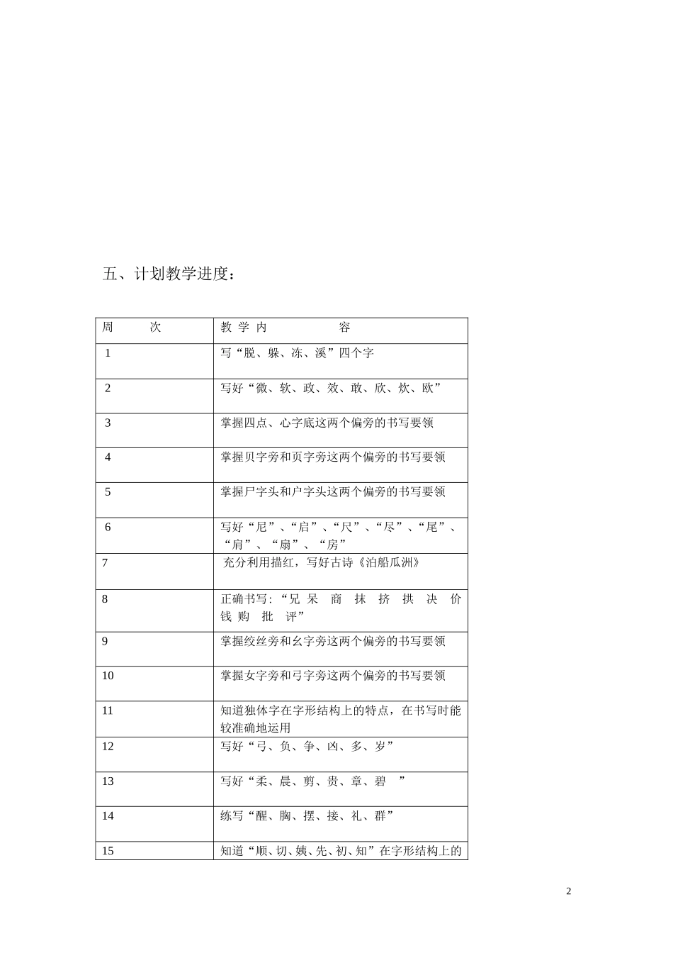 二年级下册写字教学计划和进度_第2页