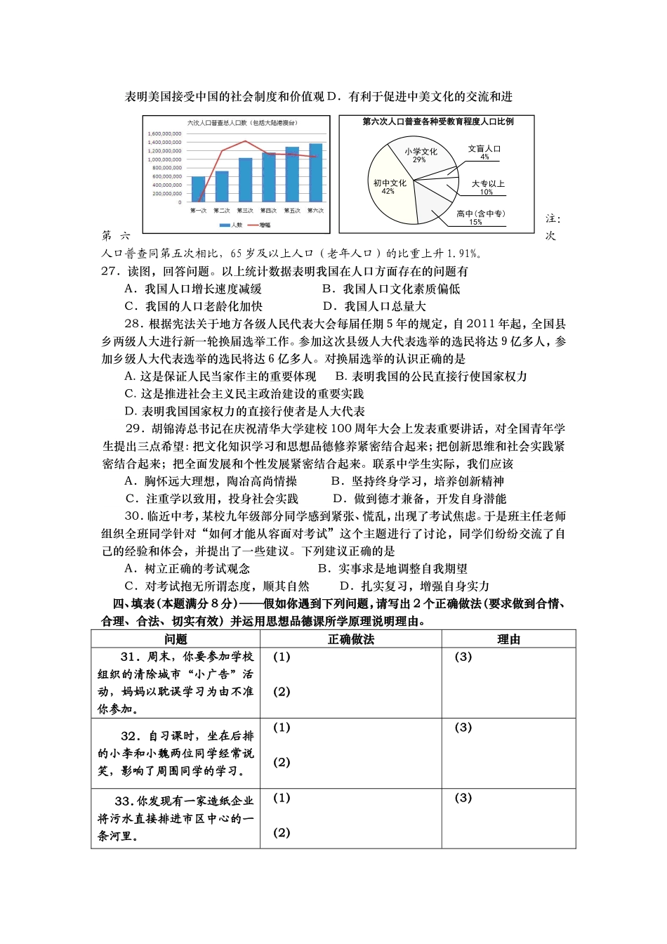 九年级思想品德测试题_第3页