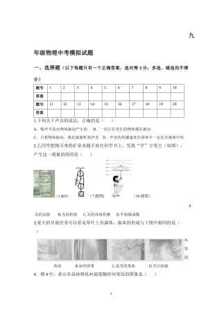 九年级物理中考模拟试题