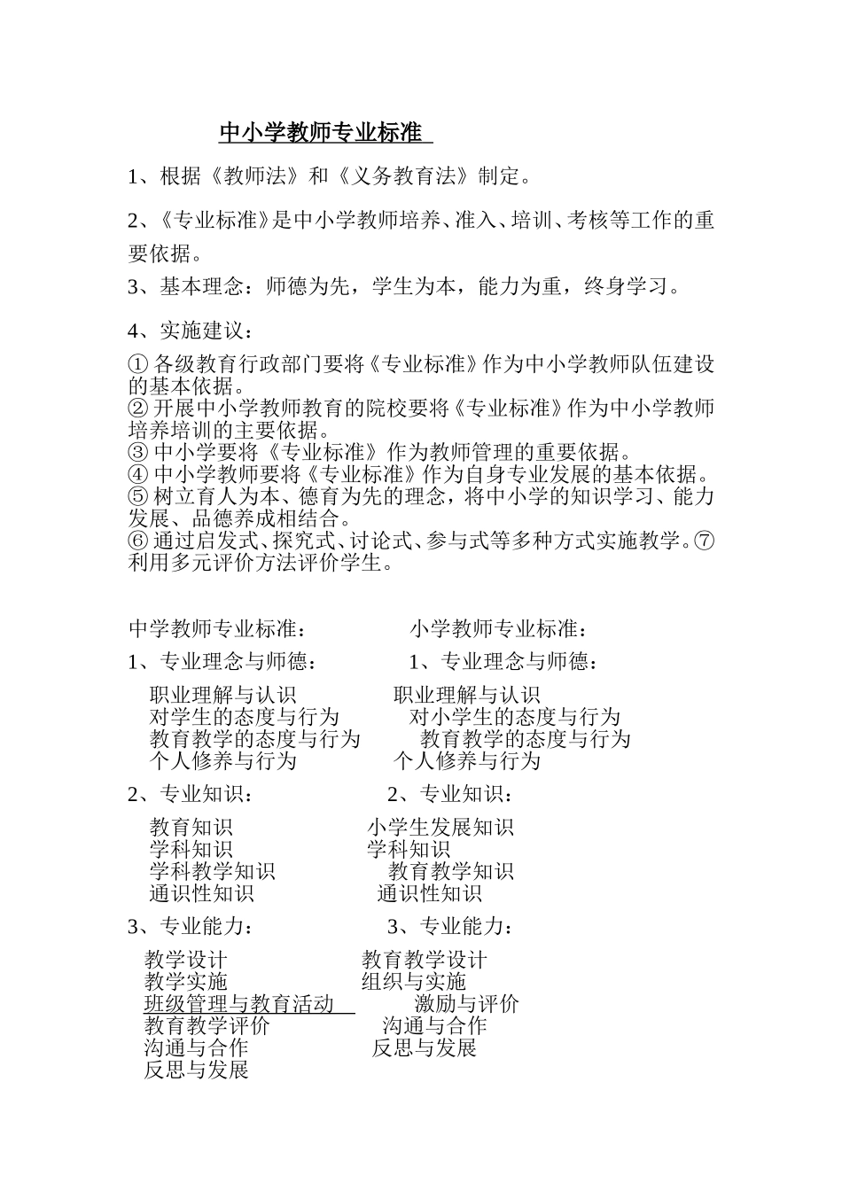 中小学教师专业标准_第1页