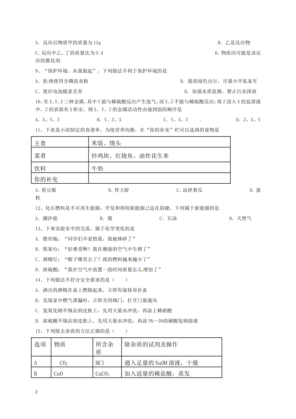 学年广东中考化学选择题专题练习_第2页