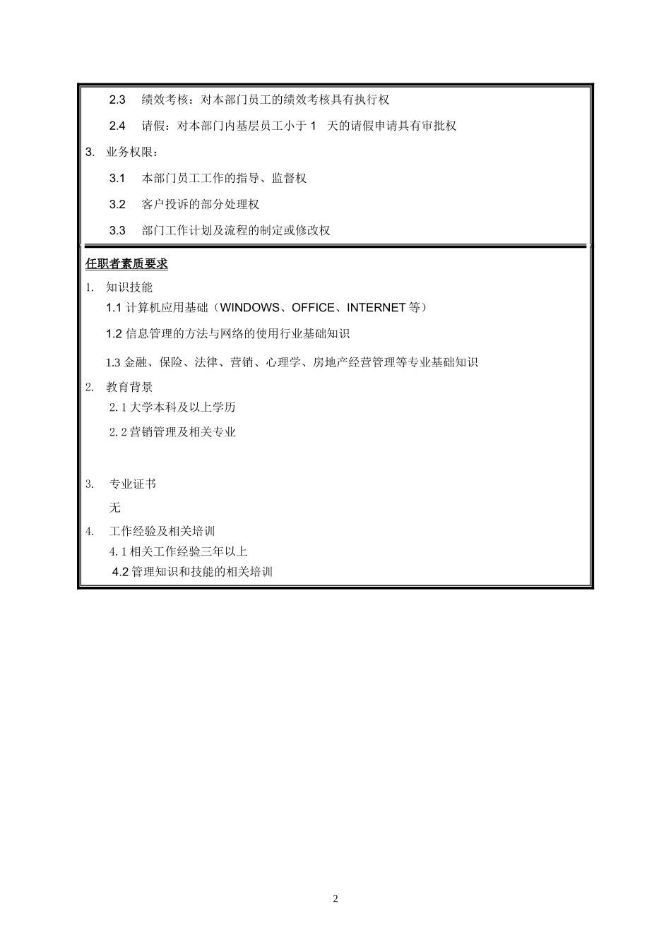 岗位说明书—客户服务部经理_第2页