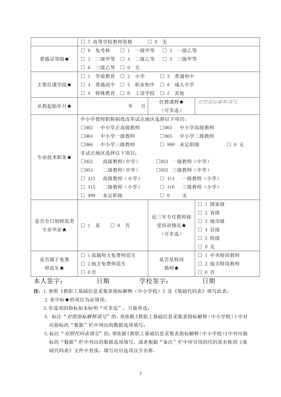 全国教职工基础信息采集表（中小学校）_第2页
