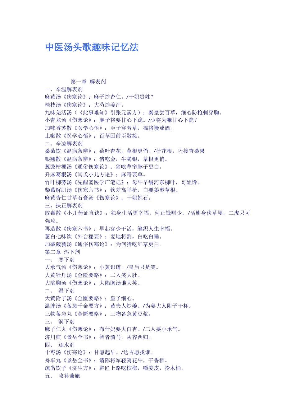 中医汤头歌趣味记忆法_第1页