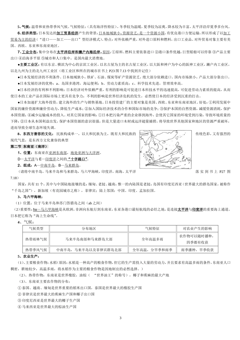 人教版初中七年级地理下册复习提纲知识点总结笔记_第3页