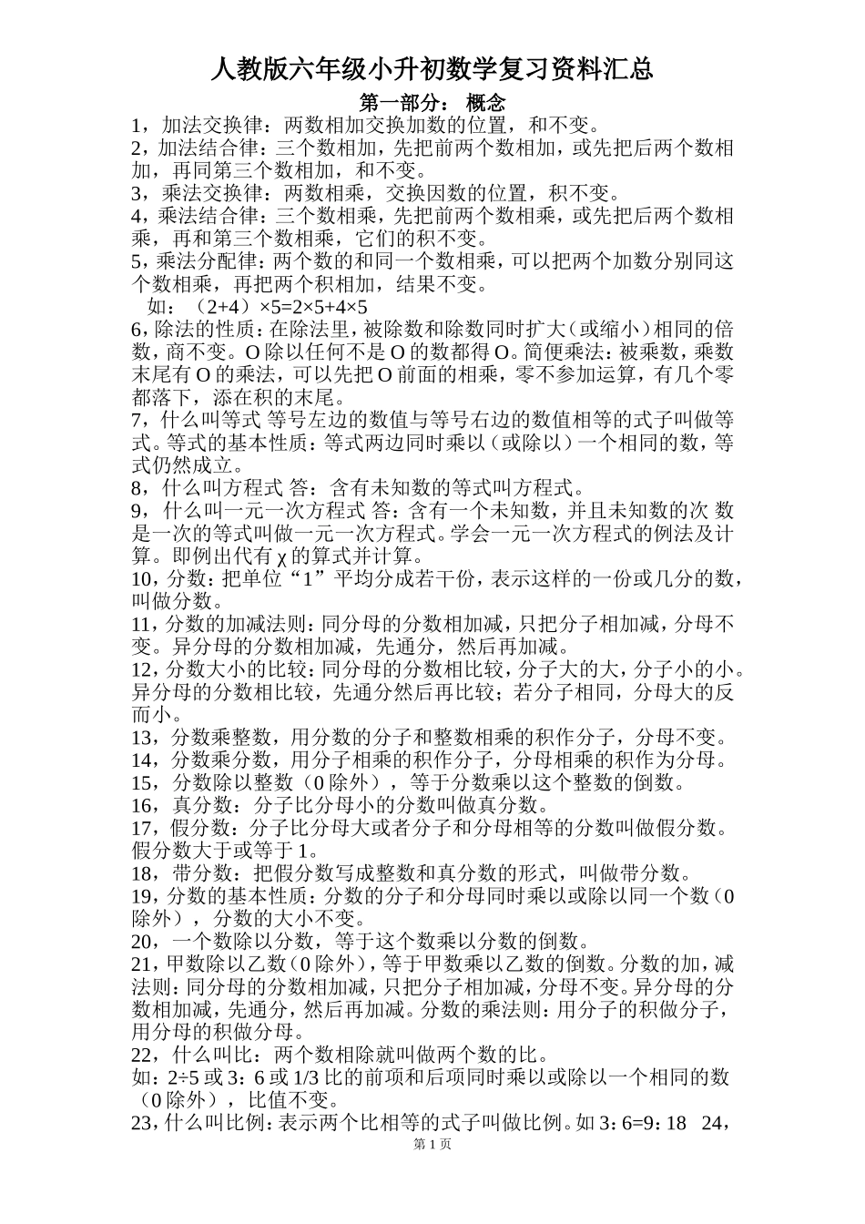 人教版六年级小升初数学复习资料汇总_第1页
