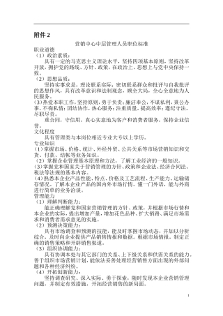 营销中心中层管理人员职位标准
