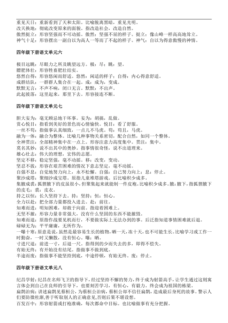 人教版四年级语文下册 四字词语解释_第3页