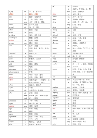 中考英语1500词汇表对照表