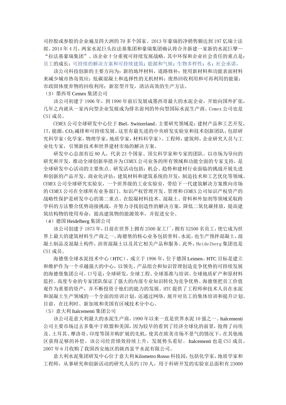 世界著名水泥集团公司及其研发机构介绍—对我国水泥混凝土行业转型升级发展的启示分析研究 工商管理专业_第2页