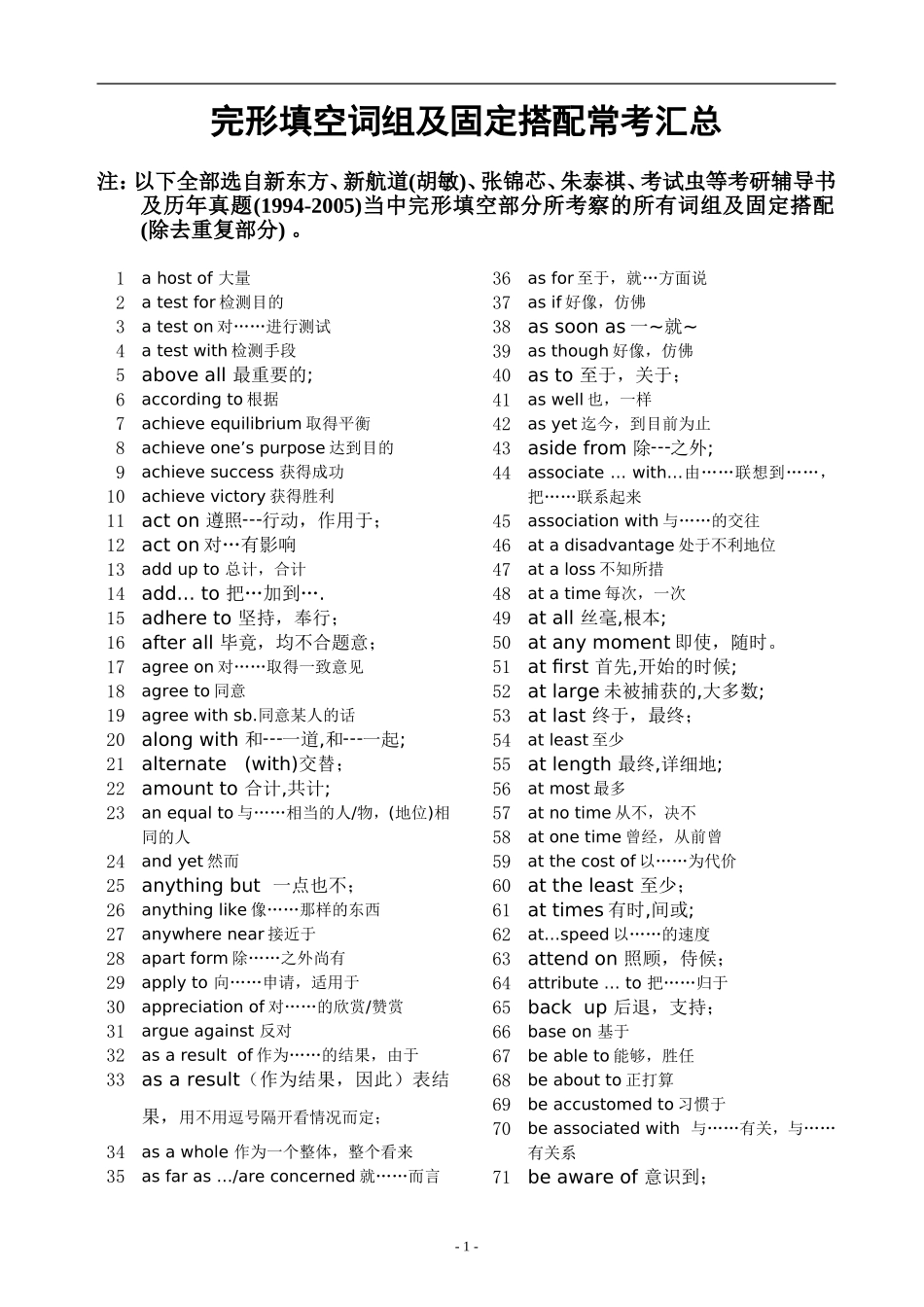 完形填空词组及固定搭配常考汇总_第1页
