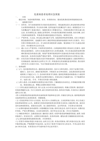 危重病患者处理应急预案