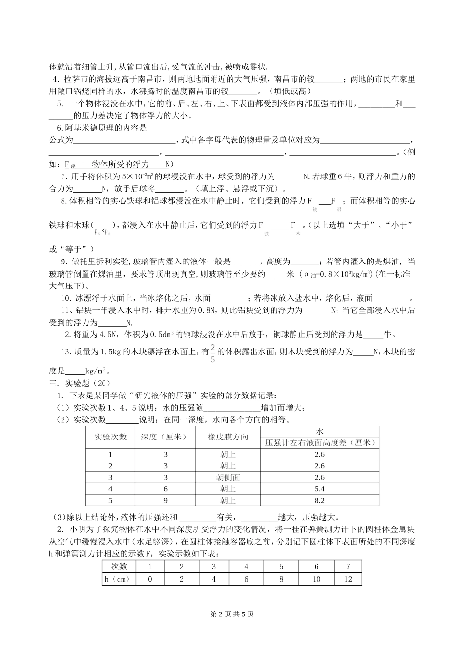 压强和浮力单元检测题_第2页