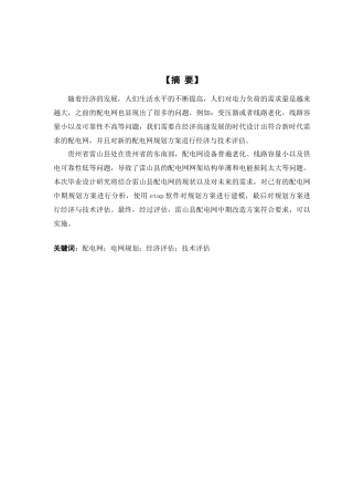雷山县配电网中期规划方案经济技术评估分析研究  电力工程管理专业