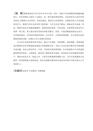 梨树县衣世界服装批发城营销策略研究分析 市场营销专业