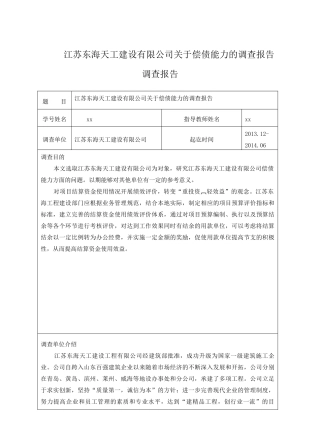 江苏东海天工建设有限公司关于偿债能力的调查报告分析研究