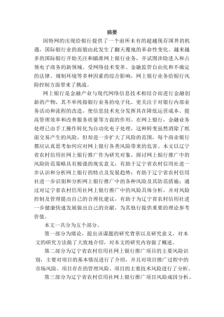 辽宁省农村信用社网上银行推广项目的风险控制研究分析  财务会计学专业