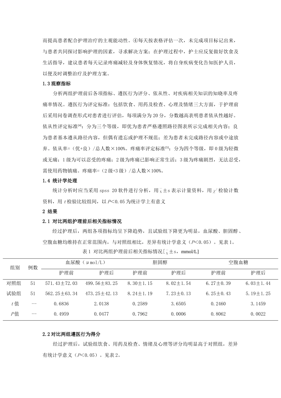 临床护理路径在门诊痛风患者中的护理效果观察及影响因素研究分析 高级护理专业_第3页
