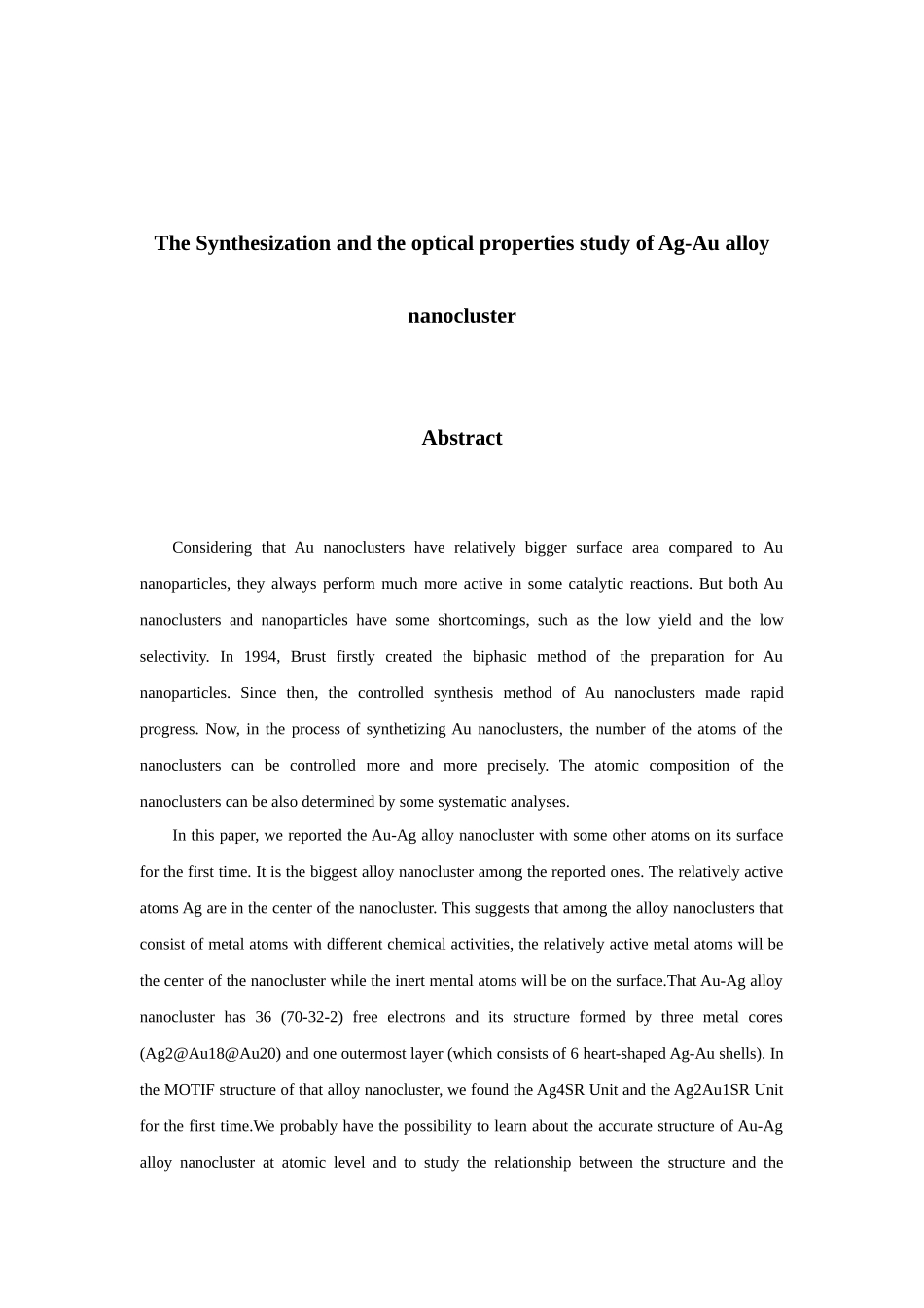 金银合金纳米团簇的合成及其光学性能研究分析  材料学专业_第2页