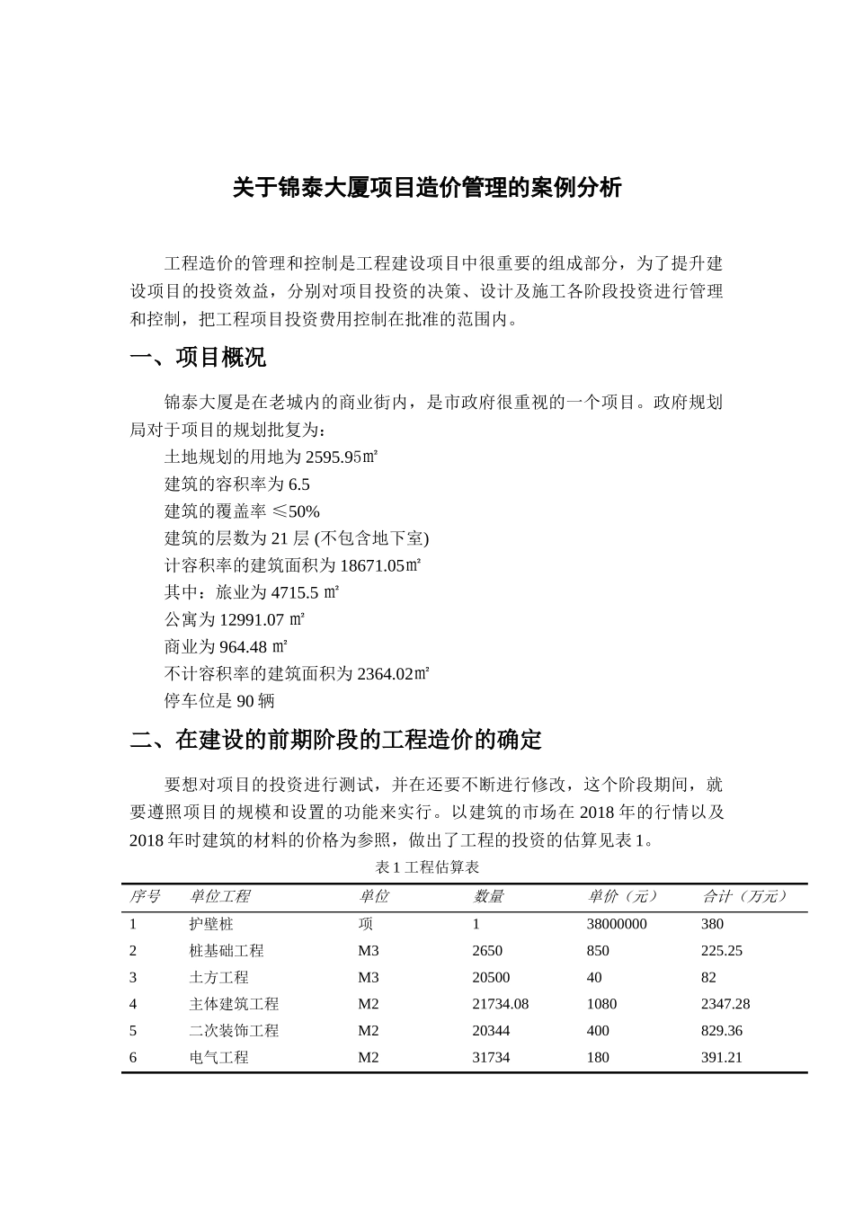 锦泰大厦项目造价管理的案例分析研究  工商管理专业_第1页