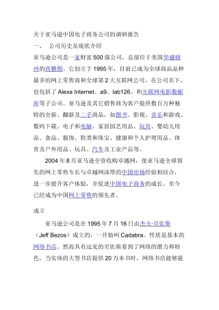 亚马逊中国电子商务公司的调研报告  工商管理专业
