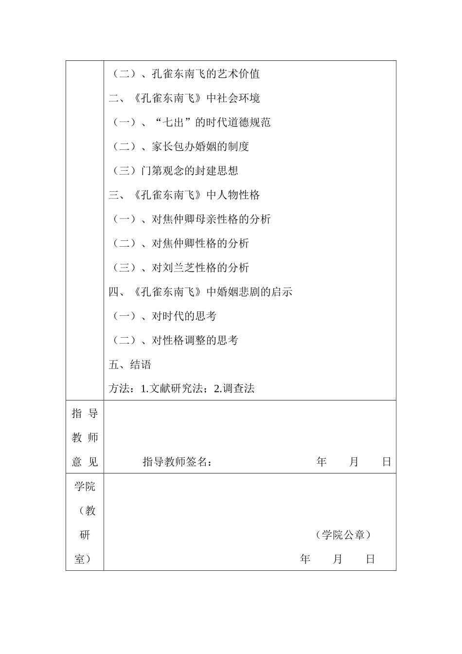 开题报告  论孔雀东南飞中焦仲卿与刘兰芝悲剧的原因分析研究  汉语言文学专业_第2页