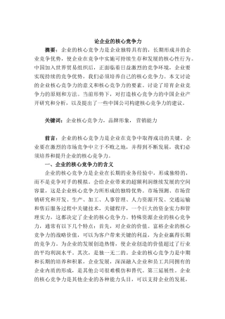 论企业的核心竞争力分析研究   工商管理专业