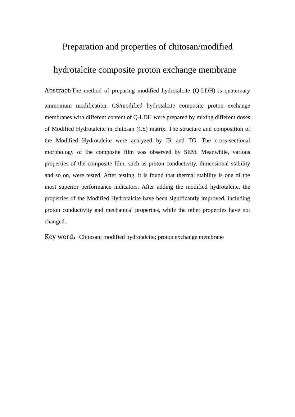 壳聚糖改性水滑石复合质子交换膜的制备及性能分析研究   材料学管理专业_第2页