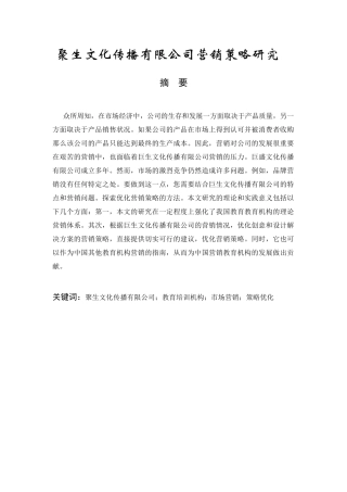 聚生文化传播有限公司营销策略分析研究  市场营销专业分析研究