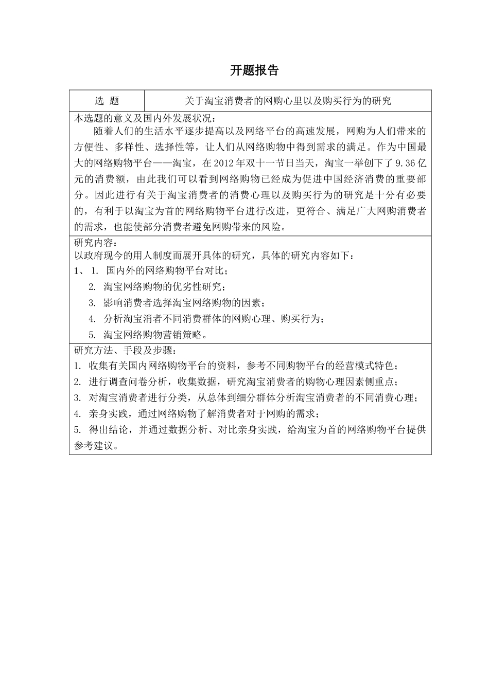 淘宝消费者的网购心里以及购买行为的研究分析  工商管理专业_第1页