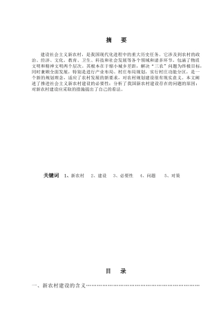 论新农村建设中存在的问题及对策分析研究   公共管理专业