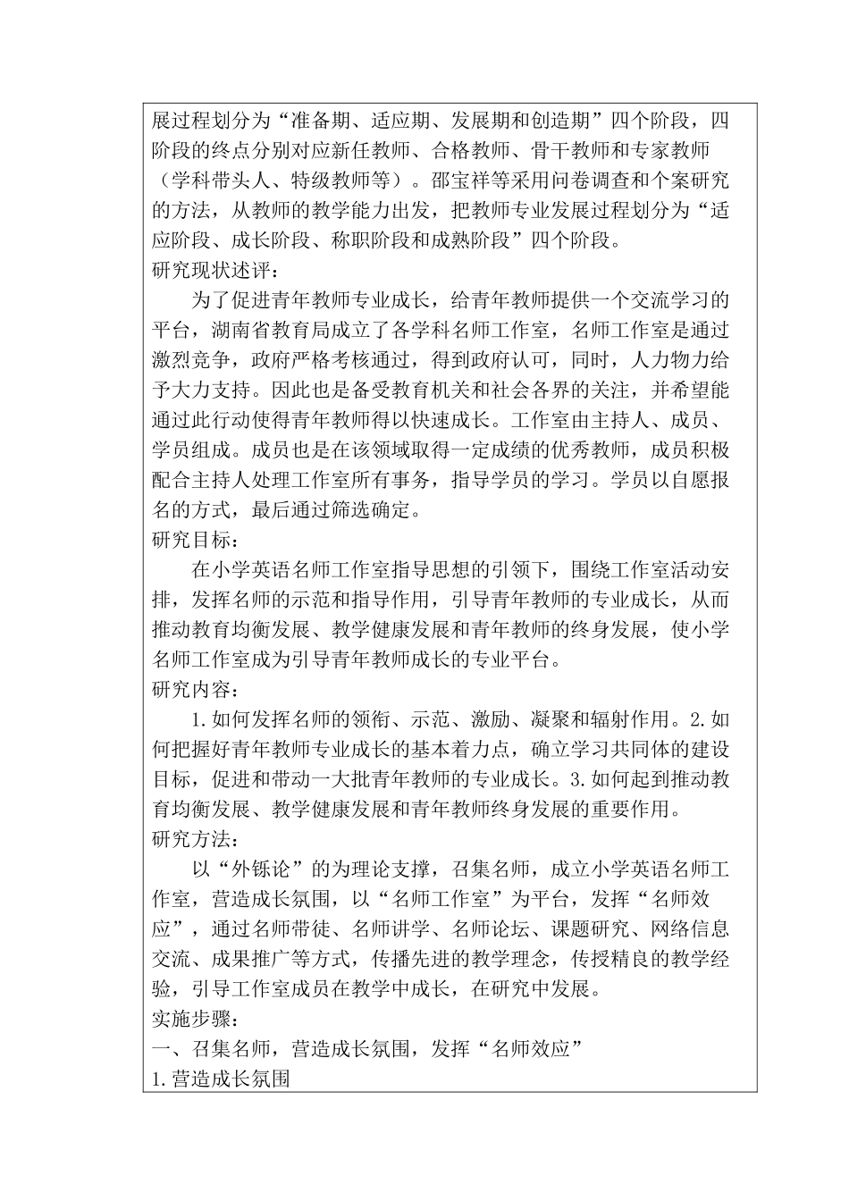 小学英语名师工作室引导青年教师专业成长的研究与实践分析研究 开题报告  教育教学专业_第2页