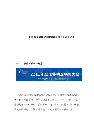 上海XX五金制品有限公司合作平台运营方案