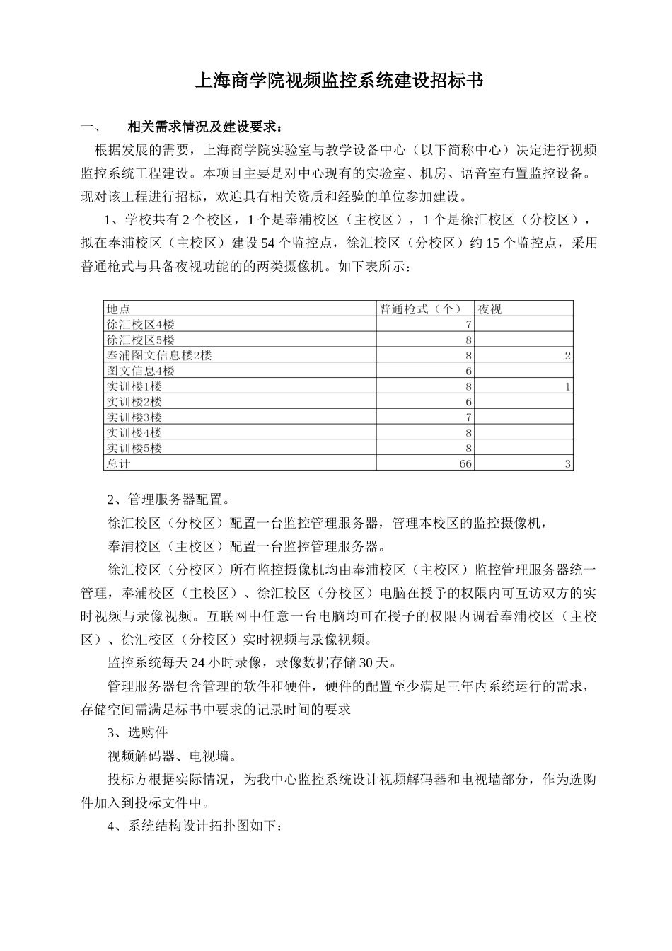 上海商学院视频监控系统建设招标书_第1页