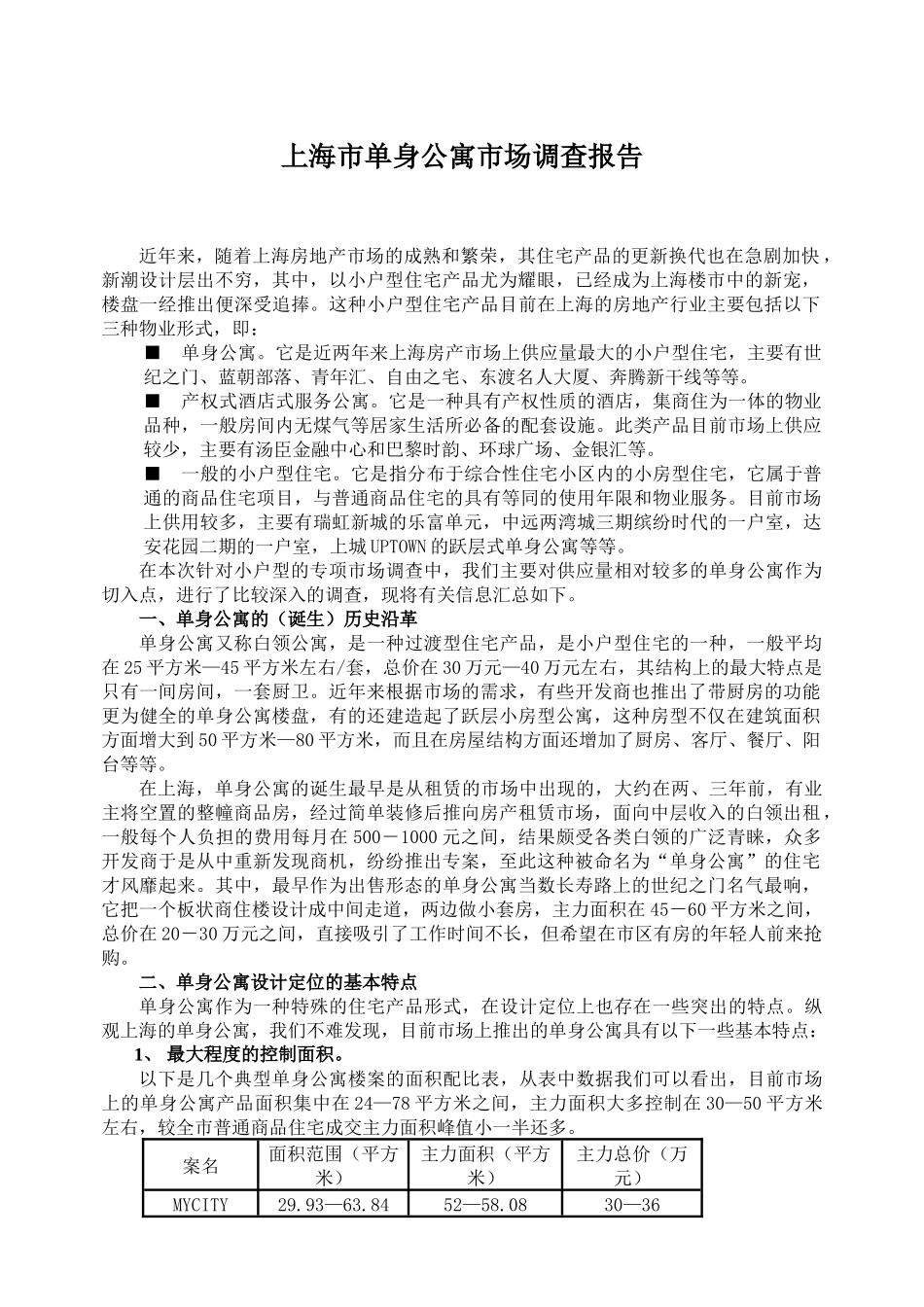 上海市单身公寓市场调查报告分析_第1页