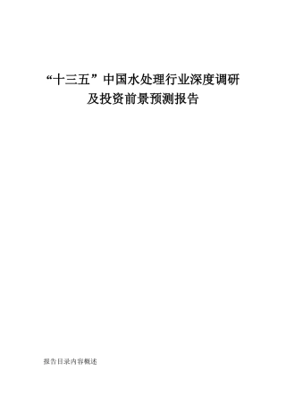“十三五”中国水处理行业深度调研及投资前景预测报告