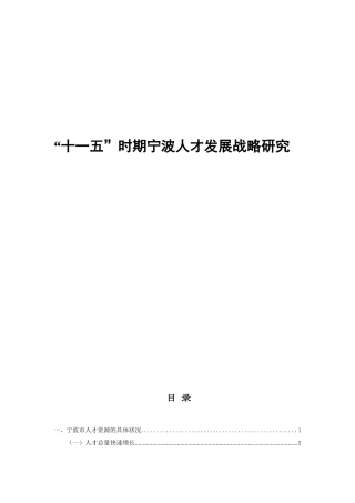 “十一五”时期宁波人才发展战略研究