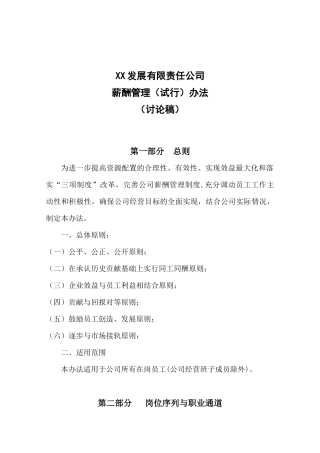 XX发展有限责任公司薪酬管理办法
