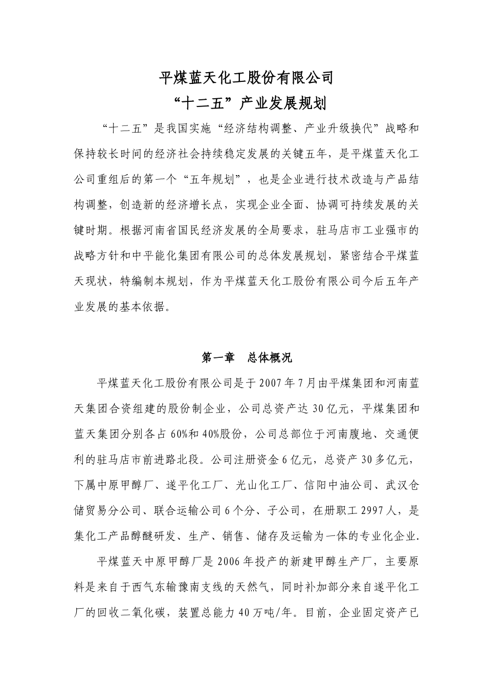平煤蓝天化工股份有限公司“十二五”发展规划_第2页