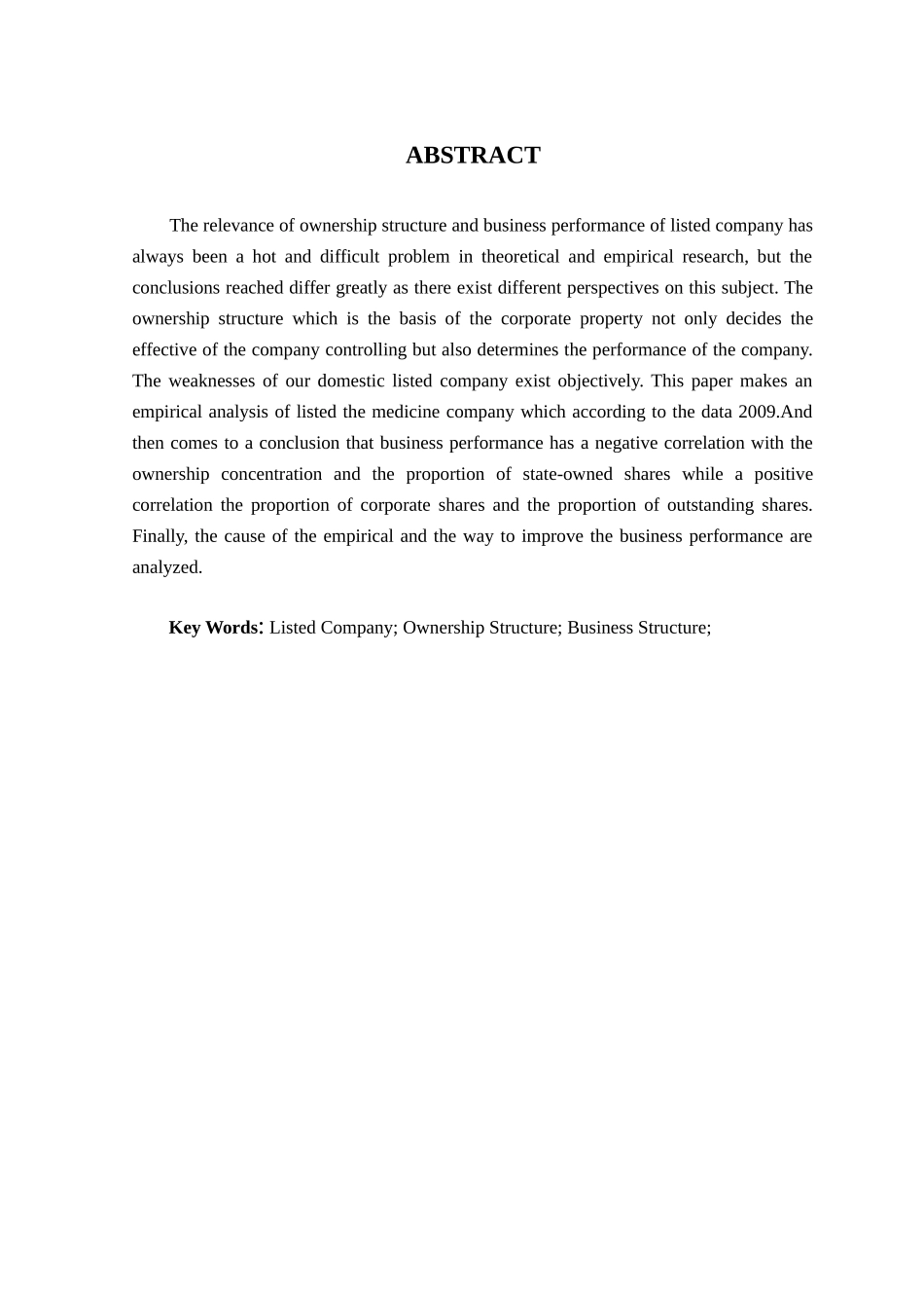 上市公司股权结构与经营绩效的研究分析—基于中国上市医药制造业研究分析   财务会计学专业_第2页