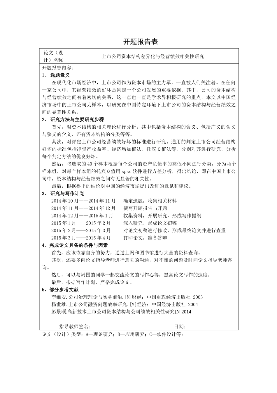 上市公司资本结构差异化与经营绩效相关性研究分析  财务会计学专业_第1页