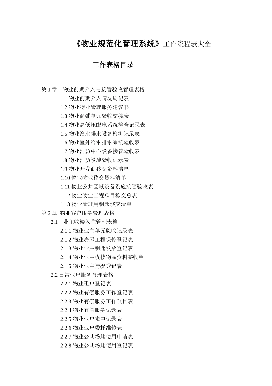 上市物业公司《物业规范化管理系统》工作流程表大全_第1页
