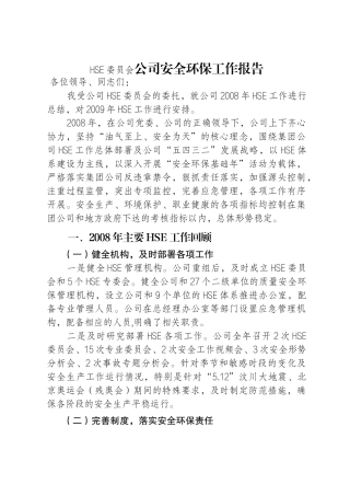 HSE委员会公司安全环保工作报告
