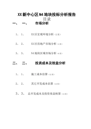 XX新中心区N4地块投标分析报告