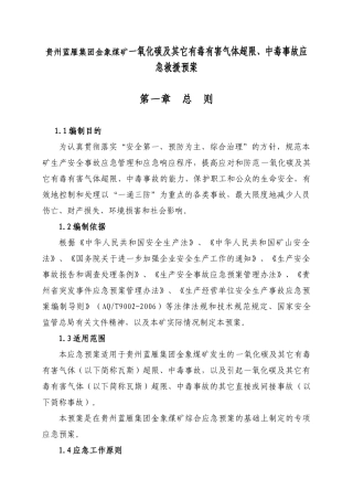 贵州蓝雁集团金象煤矿一氧化碳及其它有毒有害气体超限、中毒事故应急救援预案