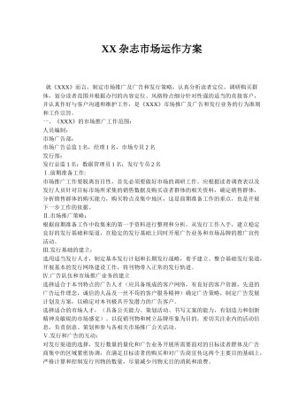 XX杂志市场运作方案