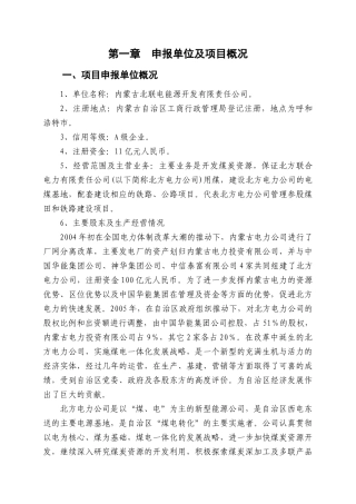 内蒙古北联电能源开发有限责任公司项目申请报告说明书