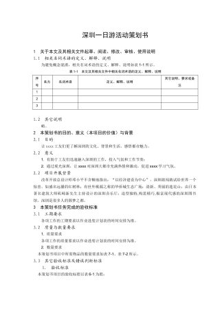 深圳一日游策划书