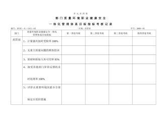 多元水消毒部门质量环境职业健康安全一体化管理体系目标指标考核记录